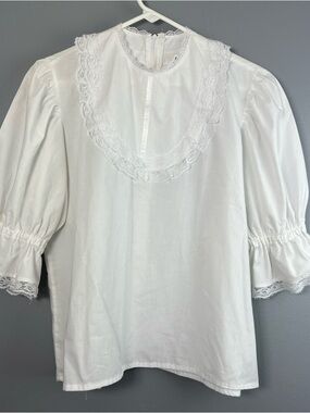 Classic White Lace-Trim Blouse cottagegore